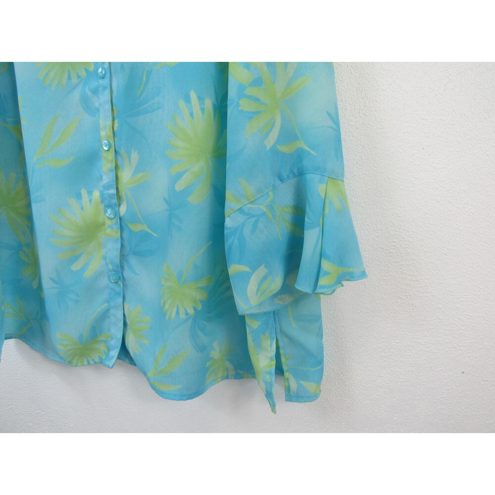 Giorgio Fiorlini 18/20 Women's Blue Green Hawaiian Printed Button Up Blouse - Picture 6 of 7